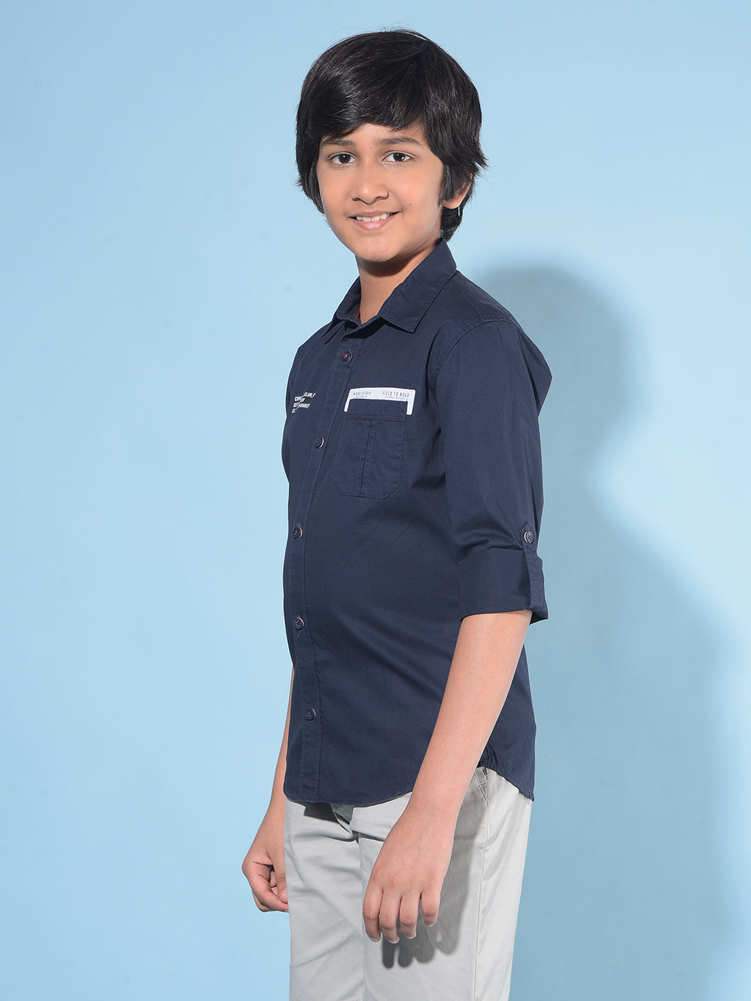 Navy Blue Typographic Print Shirt-Boys Shirts-Crimsoune Club