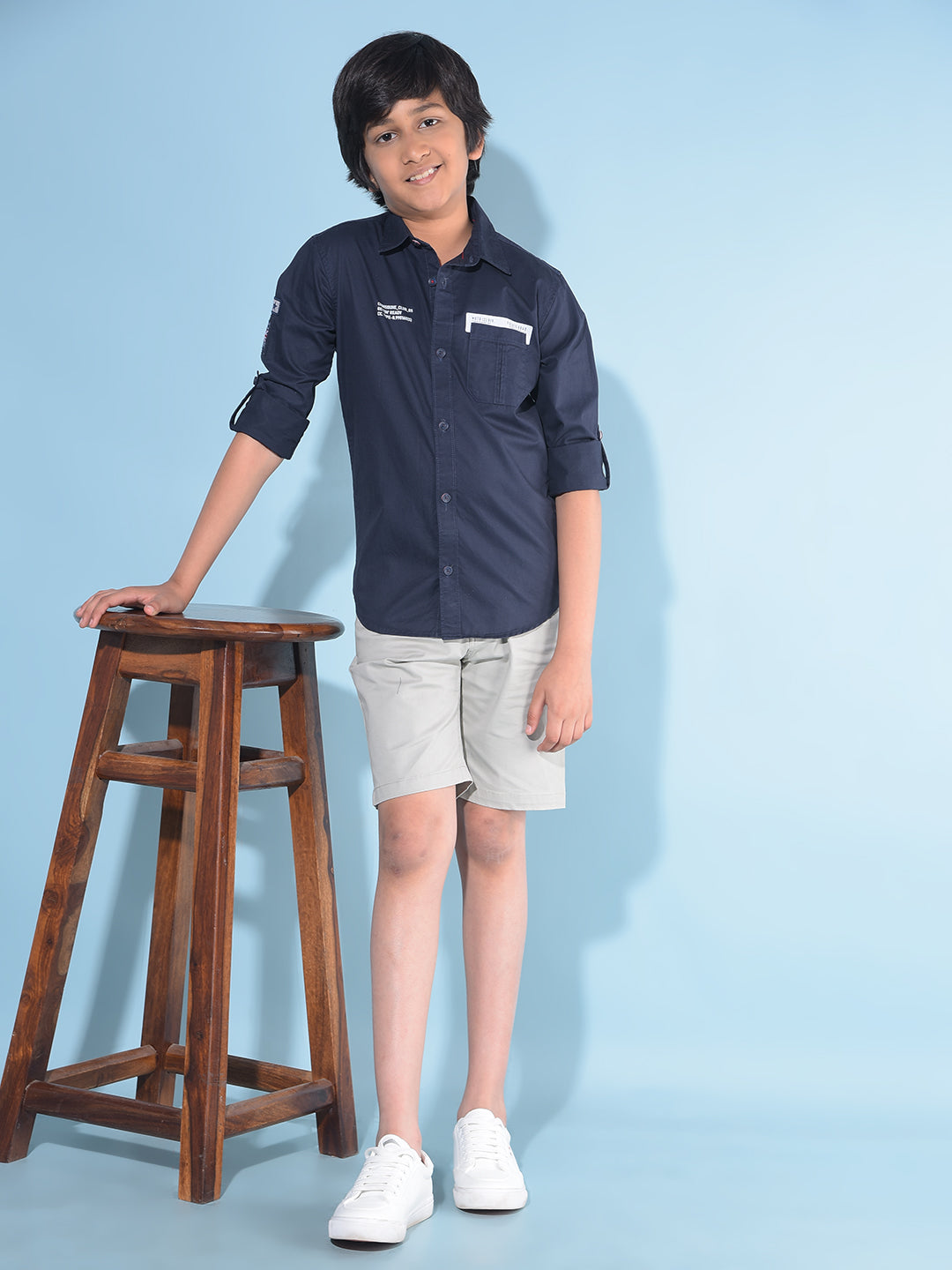 Navy Blue Typographic Print Shirt-Boys Shirts-Crimsoune Club