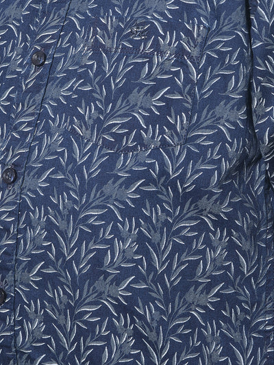 Navy Blue Floral Print 100% Cotton Shirt-Boys Shirts-Crimsoune Club