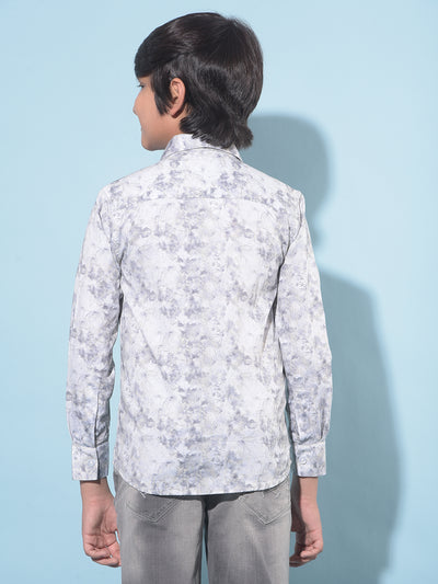 Grey Floral Print 100% Cotton Shirt-Boys Shirts-Crimsoune Club