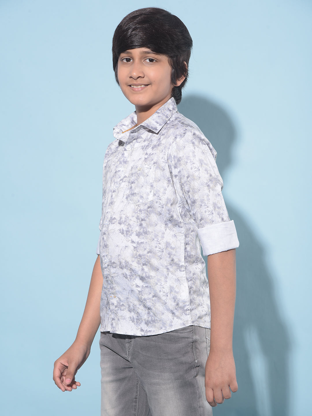 Grey Floral Print 100% Cotton Shirt-Boys Shirts-Crimsoune Club