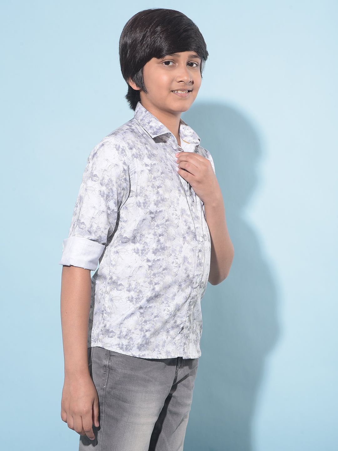 Grey Floral Print 100% Cotton Shirt-Boys Shirts-Crimsoune Club