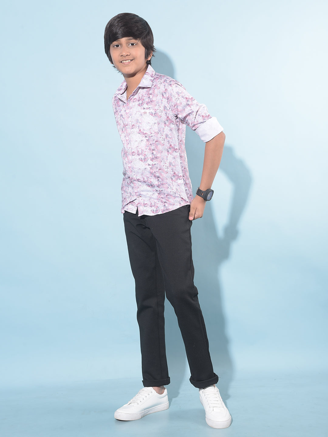 Peach Floral Print 100% Cotton Shirt-Boys Shirts-Crimsoune Club