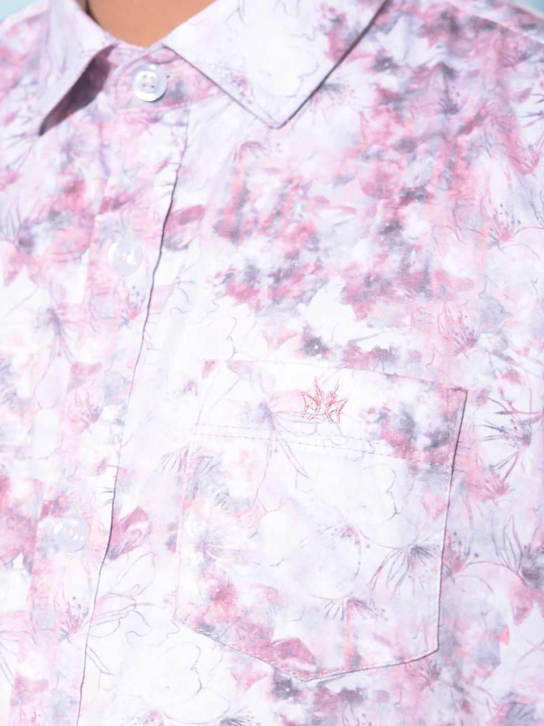 Peach Floral Print 100% Cotton Shirt-Boys Shirts-Crimsoune Club