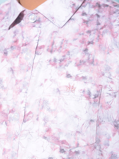 Peach Floral Print 100% Cotton Shirt-Boys Shirts-Crimsoune Club