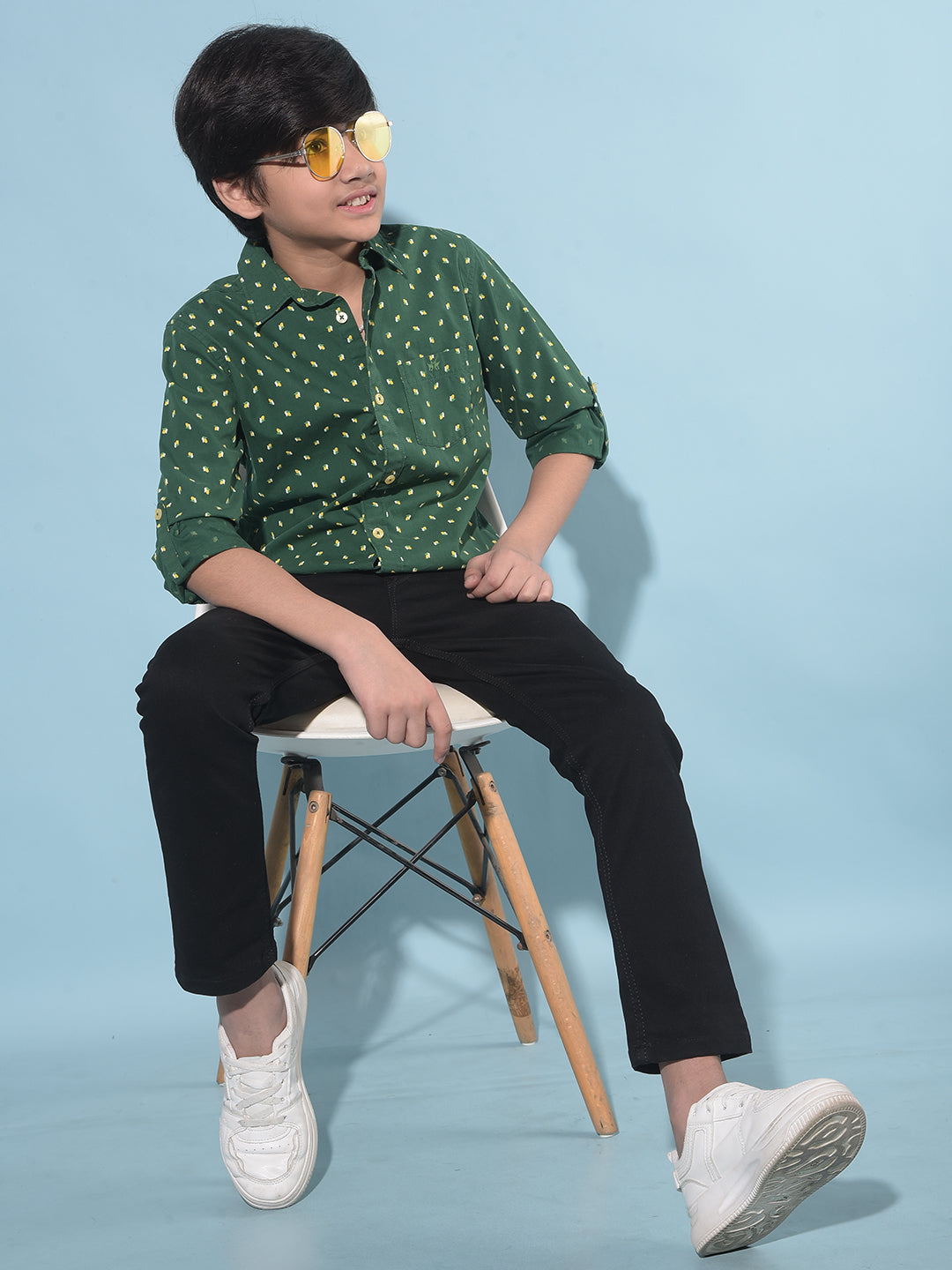 Green Printed 100% Cotton Shirt-Boys Shirts-Crimsoune Club