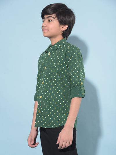 Green Printed 100% Cotton Shirt-Boys Shirts-Crimsoune Club