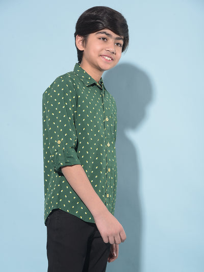 Green Printed 100% Cotton Shirt-Boys Shirts-Crimsoune Club