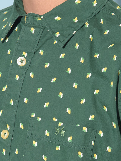 Green Printed 100% Cotton Shirt-Boys Shirts-Crimsoune Club