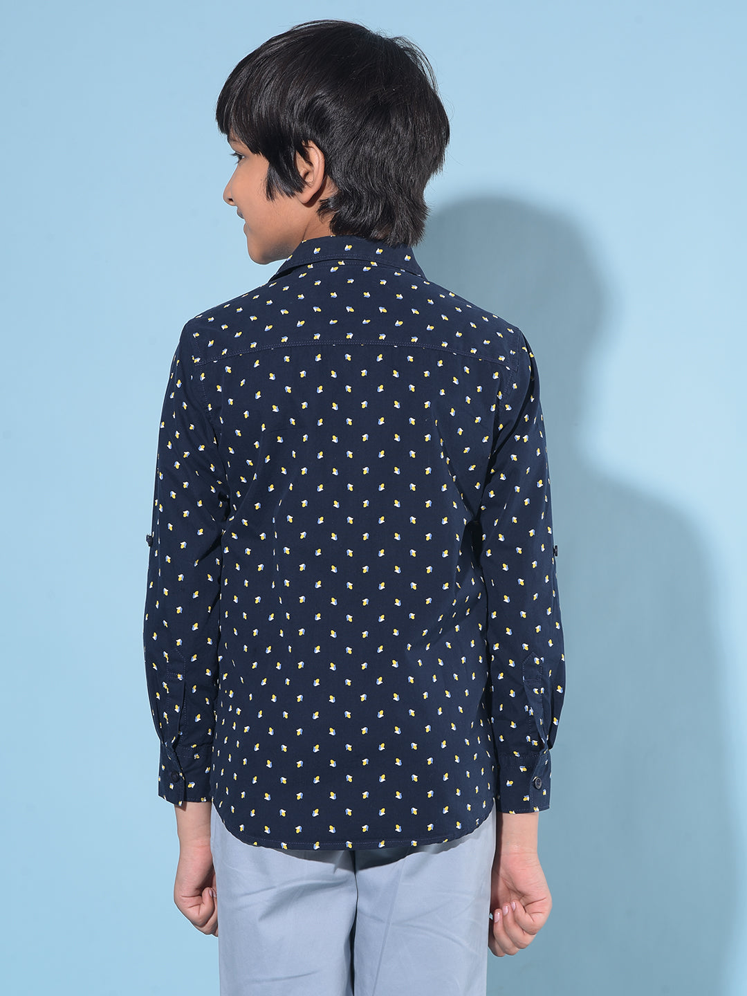 Navy Blue Printed 100% Cotton Shirt-Boys Shirts-Crimsoune Club