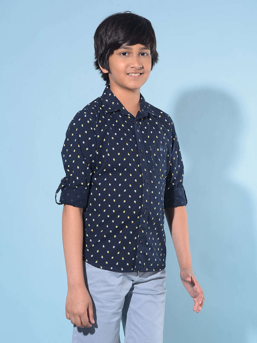 Navy Blue Printed 100% Cotton Shirt-Boys Shirts-Crimsoune Club