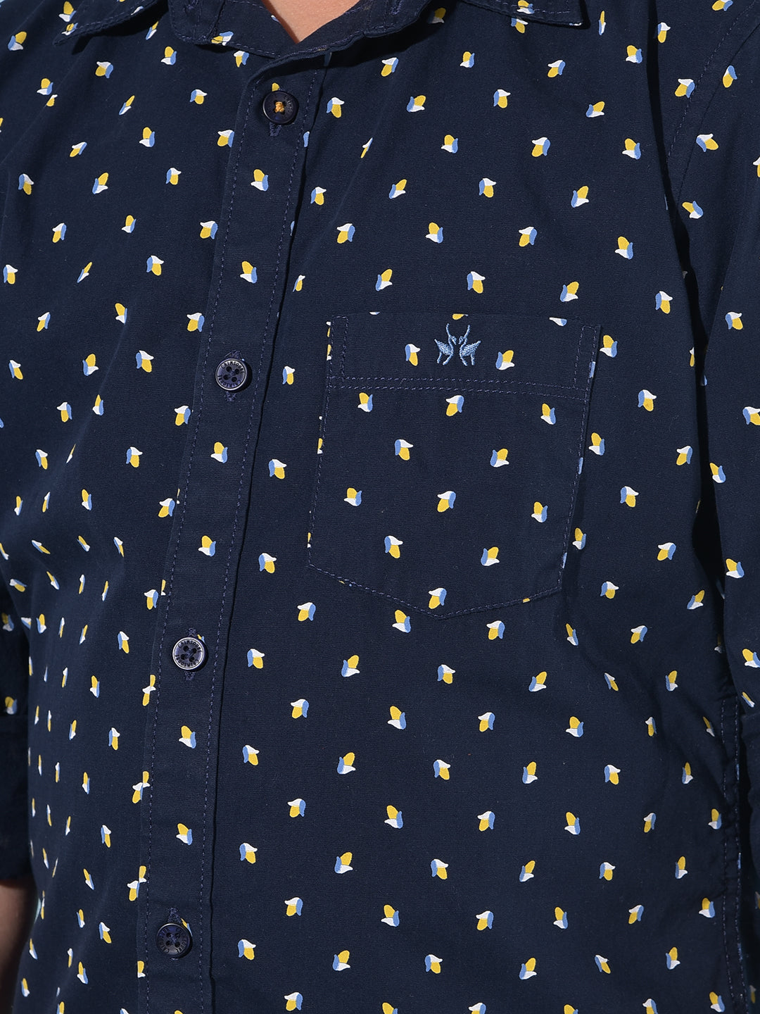 Navy Blue Printed 100% Cotton Shirt-Boys Shirts-Crimsoune Club