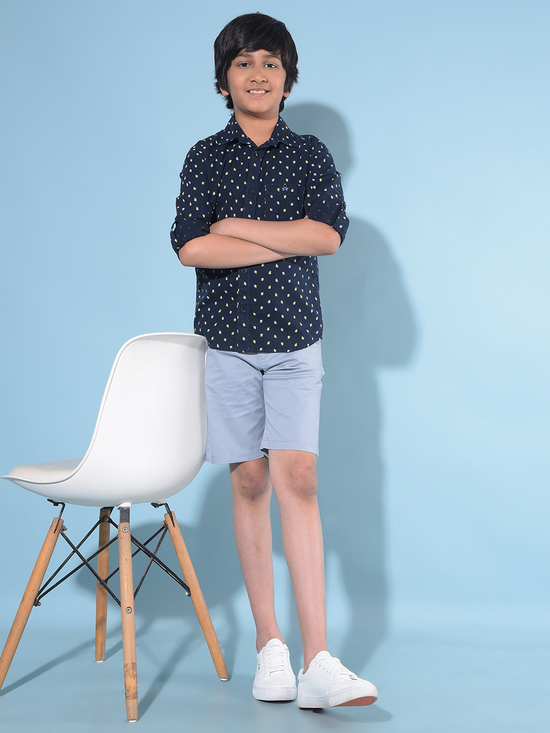 Navy Blue Printed 100% Cotton Shirt-Boys Shirts-Crimsoune Club