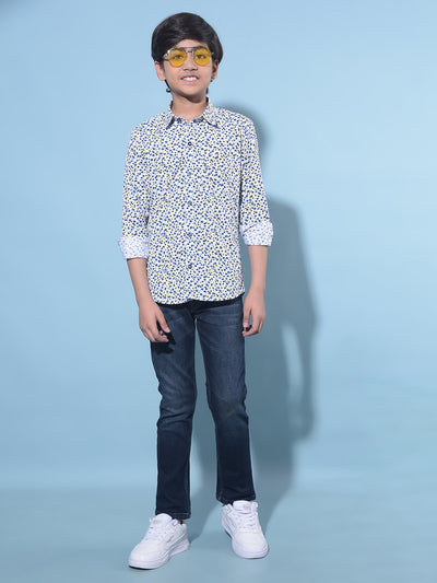 White Floral Printed 100% Cotton Shirt-Boys Shirts-Crimsoune Club