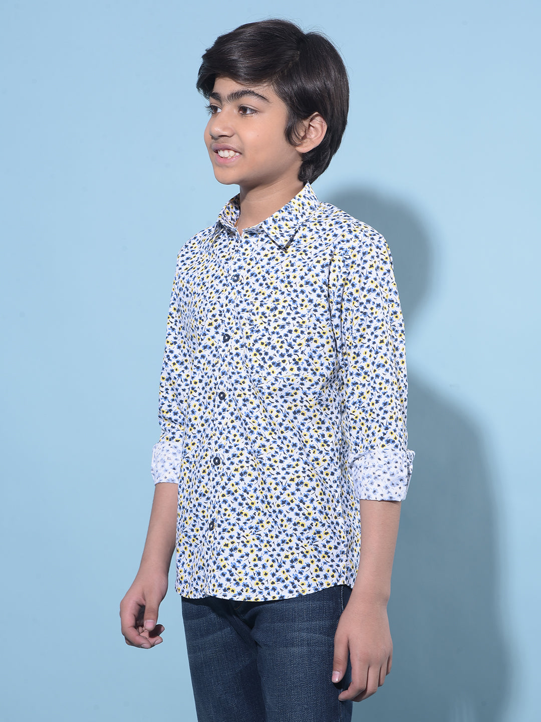 White Floral Printed 100% Cotton Shirt-Boys Shirts-Crimsoune Club