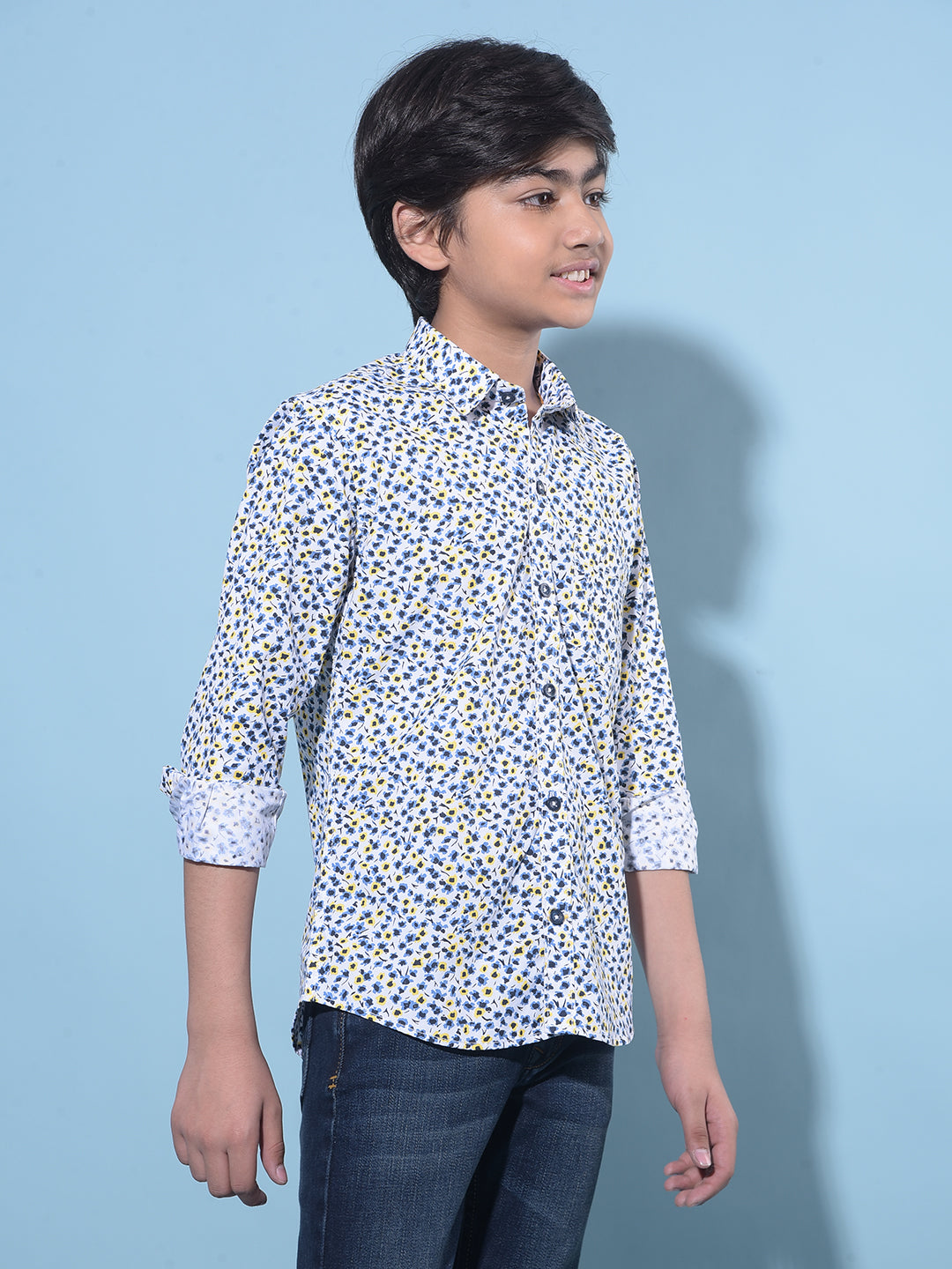 White Floral Printed 100% Cotton Shirt-Boys Shirts-Crimsoune Club