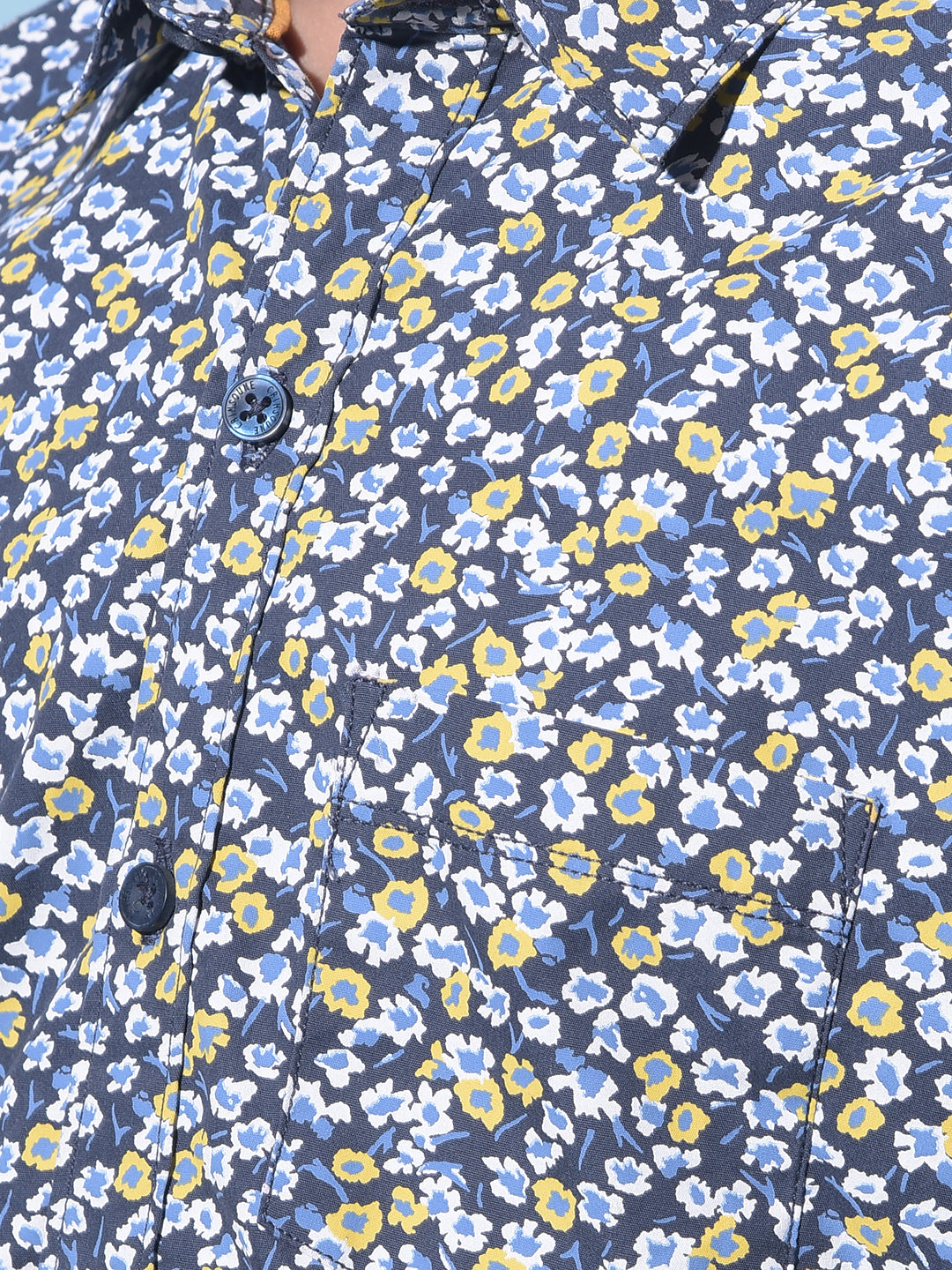 Navy Blue Floral Printed 100% Cotton Shirt-Boys Shirts-Crimsoune Club