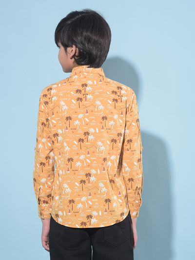 Mustard Floral Print 100% Cotton Shirt-Boys Shirts-Crimsoune Club