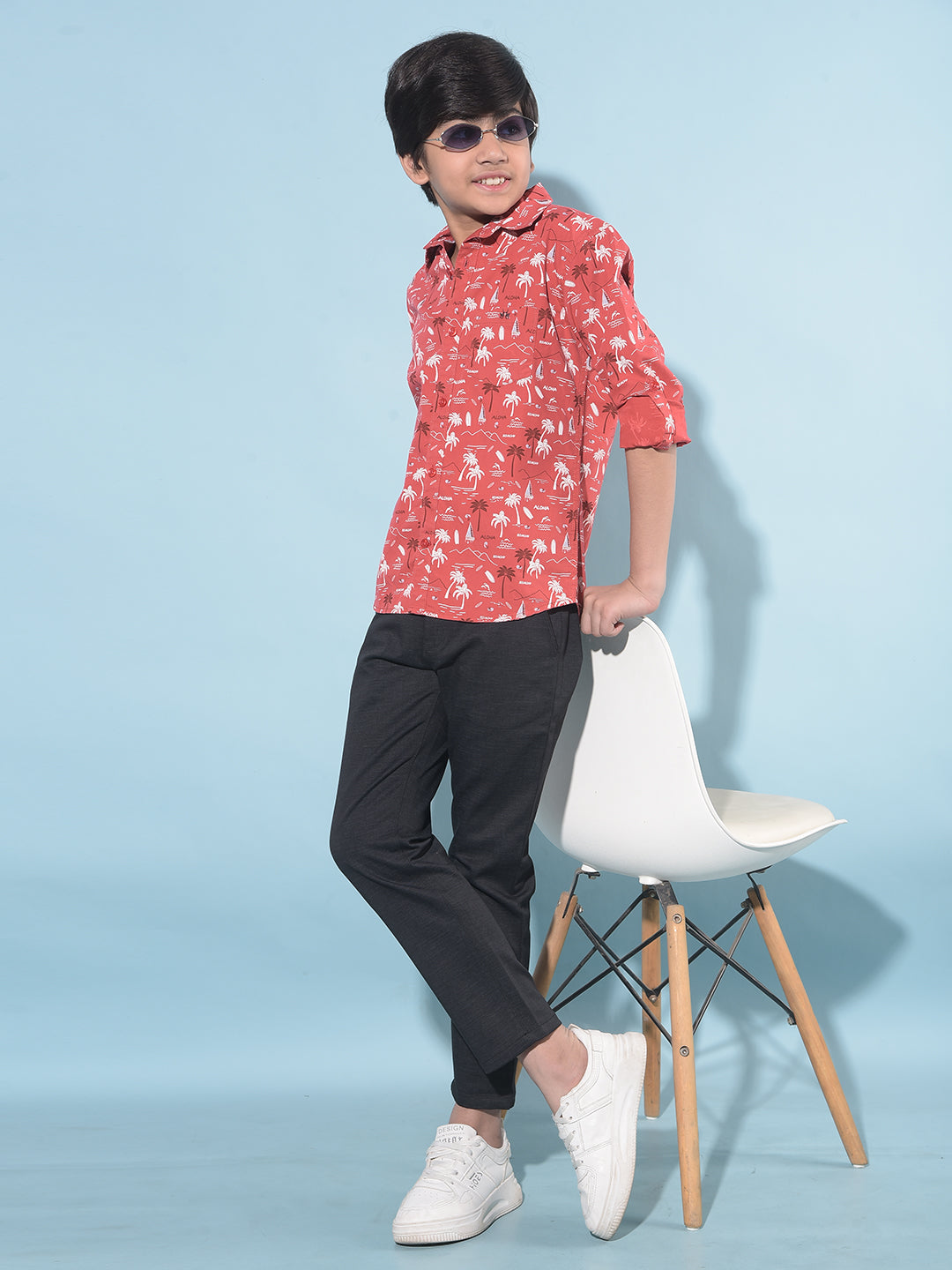 Red Floral Print 100% Cotton Shirt-Boys Shirts-Crimsoune Club