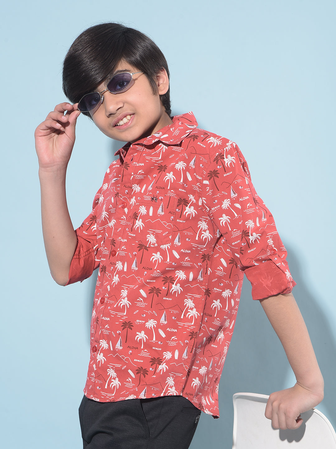 Red Floral Print 100% Cotton Shirt-Boys Shirts-Crimsoune Club