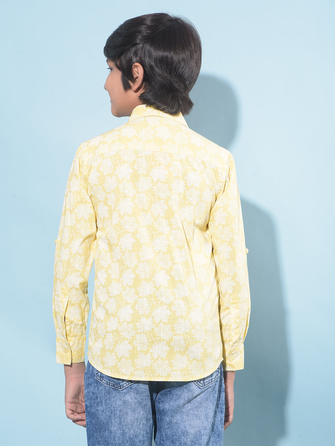 Yellow Floral Print 100% Cotton Shirt-Boys Shirts-Crimsoune Club