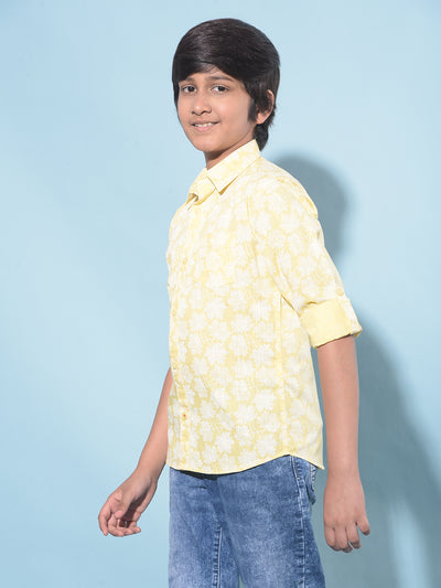 Yellow Floral Print 100% Cotton Shirt-Boys Shirts-Crimsoune Club