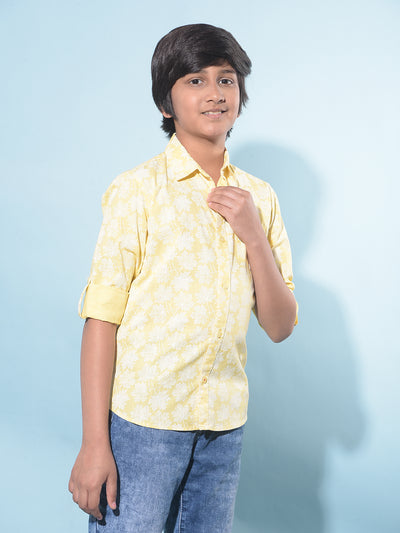 Yellow Floral Print 100% Cotton Shirt-Boys Shirts-Crimsoune Club