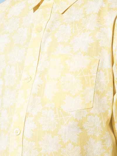 Yellow Floral Print 100% Cotton Shirt-Boys Shirts-Crimsoune Club