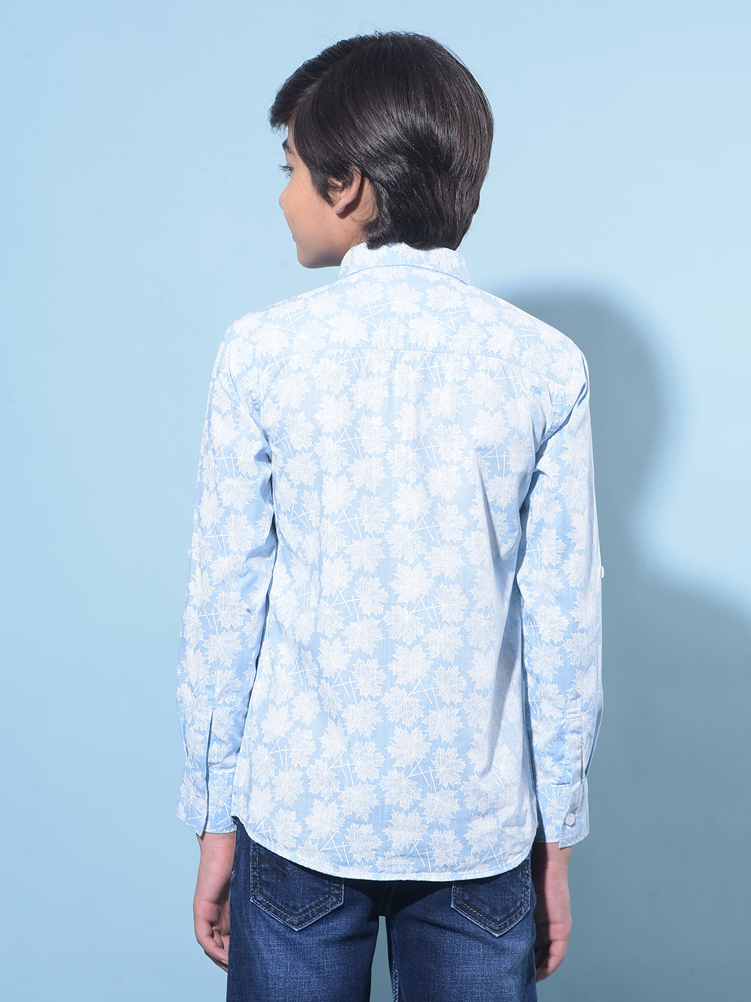 Blue Floral Printed 100% Cotton Shirt-Boys Shirts-Crimsoune Club