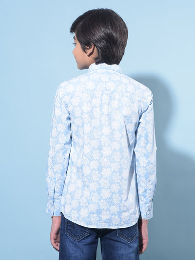 Blue Floral Printed 100% Cotton Shirt-Boys Shirts-Crimsoune Club