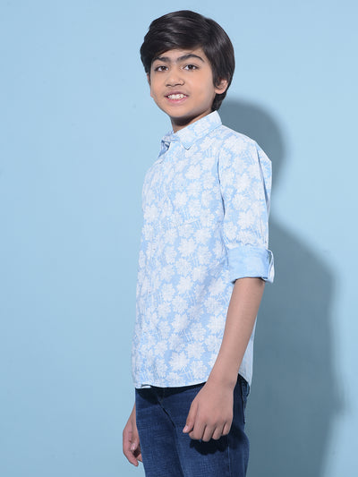 Blue Floral Printed 100% Cotton Shirt-Boys Shirts-Crimsoune Club