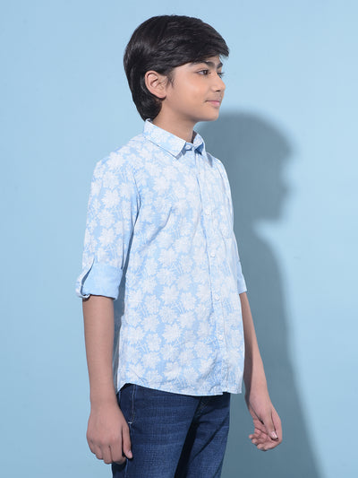 Blue Floral Printed 100% Cotton Shirt-Boys Shirts-Crimsoune Club