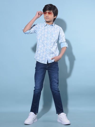 Blue Floral Printed 100% Cotton Shirt-Boys Shirts-Crimsoune Club