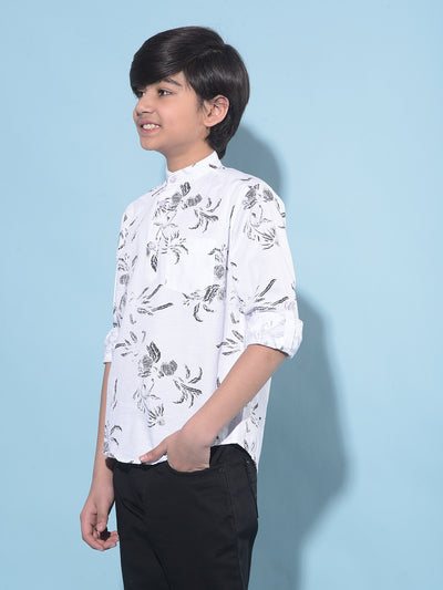 White Floral Print 100% Cotton Shirt-Boys Shirts-Crimsoune Club