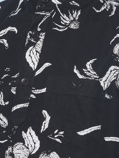 Black Floral Print 100% Cotton Shirt-Boys Shirts-Crimsoune Club