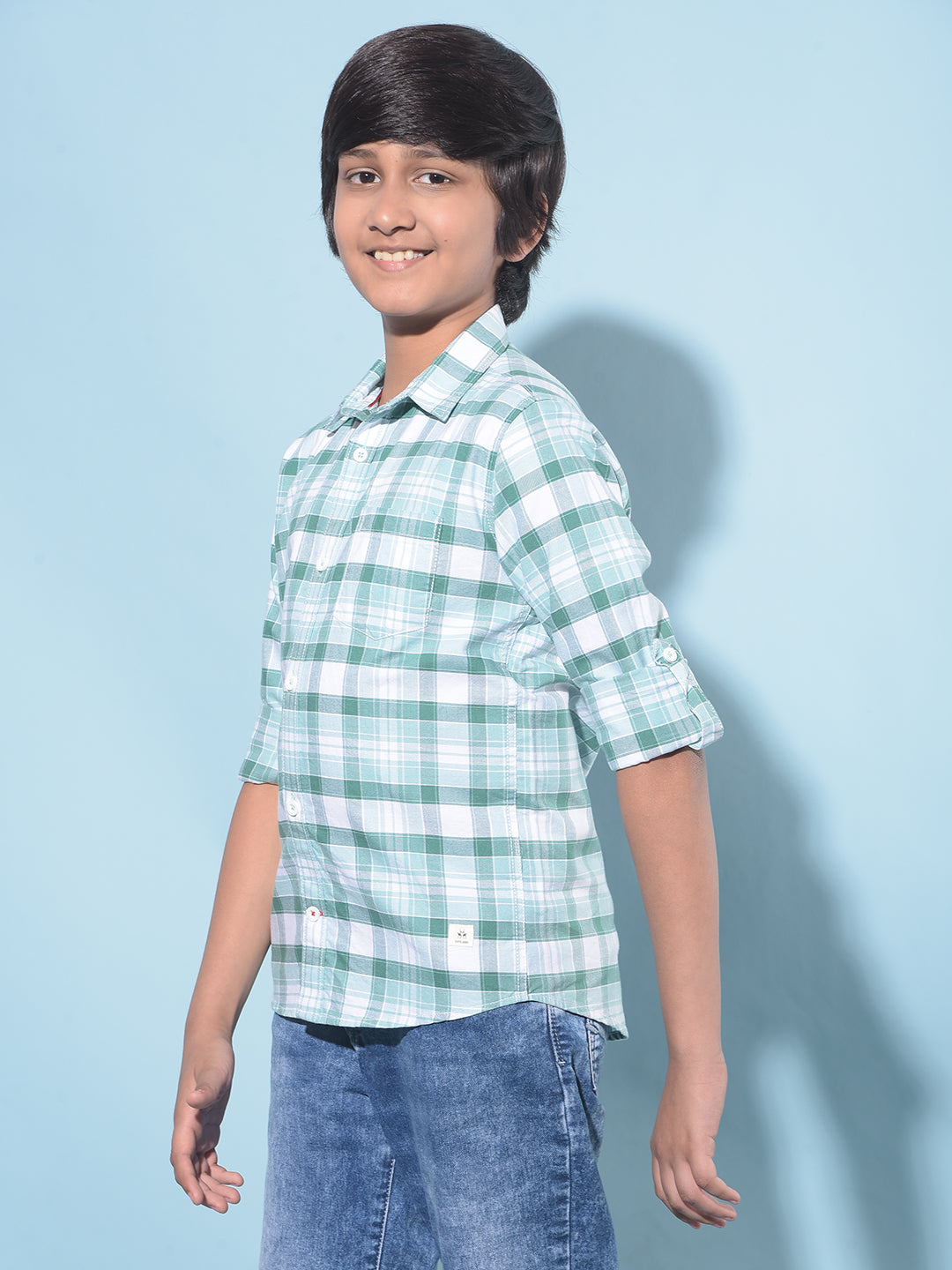 Green Tartan Check 100% Cotton Shirt-Boys Shirts-Crimsoune Club