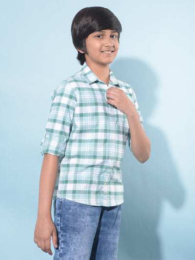 Green Tartan Check 100% Cotton Shirt-Boys Shirts-Crimsoune Club