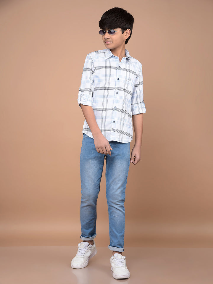 White Checked 100% Cotton Shirt-Boys Shirts-Crimsoune Club