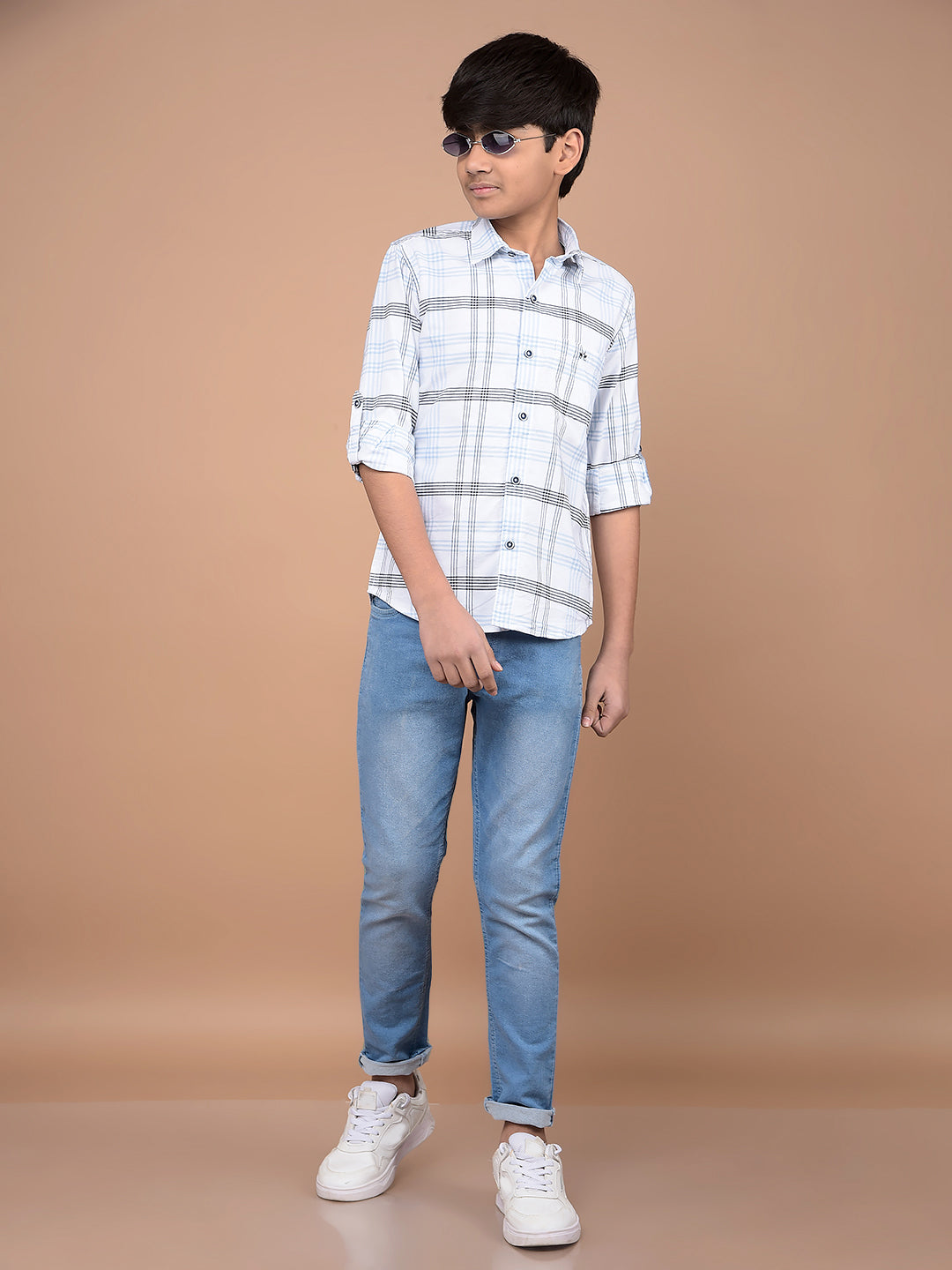 White Checked 100% Cotton Shirt-Boys Shirts-Crimsoune Club