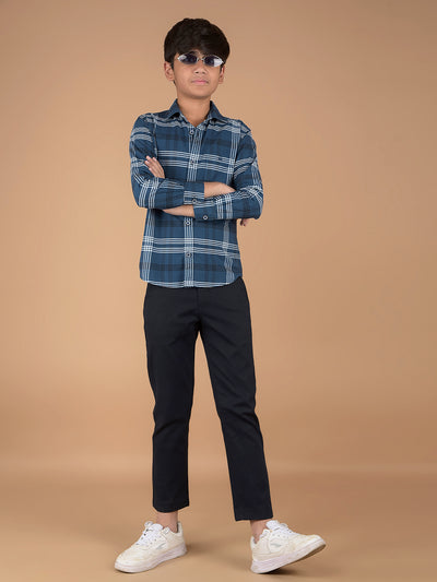 Blue Checked 100% Cotton Shirt-Boys Shirts-Crimsoune Club