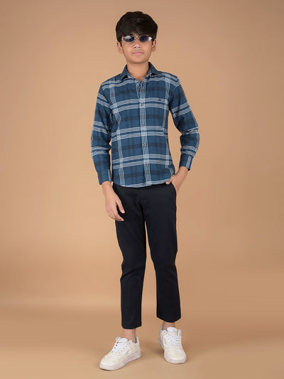 Blue Checked 100% Cotton Shirt-Boys Shirts-Crimsoune Club