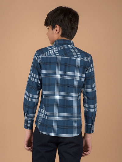 Blue Checked 100% Cotton Shirt-Boys Shirts-Crimsoune Club