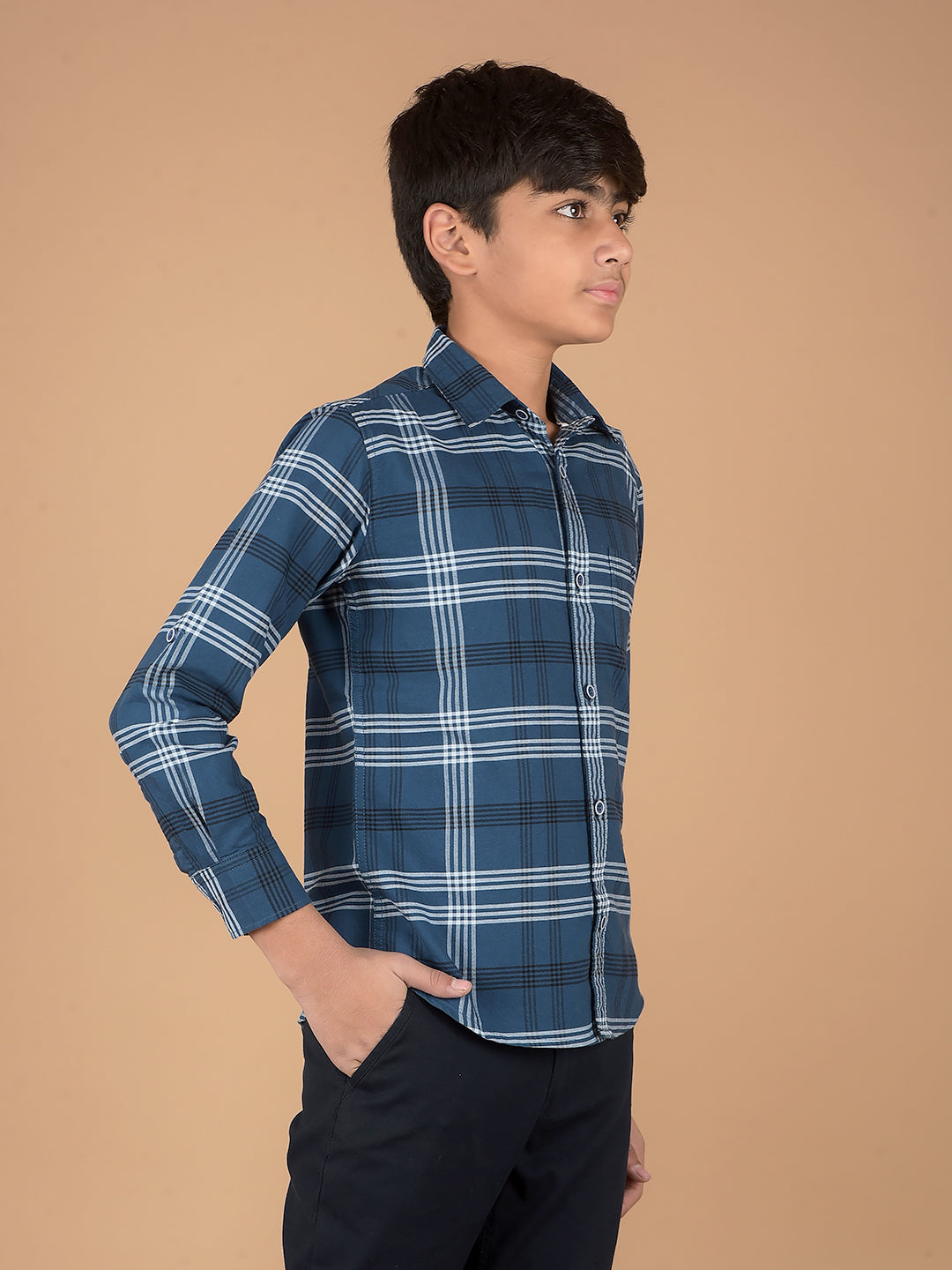 Blue Checked 100% Cotton Shirt-Boys Shirts-Crimsoune Club
