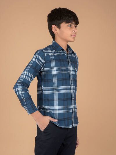 Blue Checked 100% Cotton Shirt-Boys Shirts-Crimsoune Club