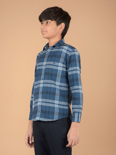 Blue Checked 100% Cotton Shirt-Boys Shirts-Crimsoune Club