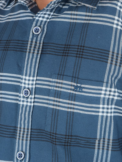 Blue Checked 100% Cotton Shirt-Boys Shirts-Crimsoune Club