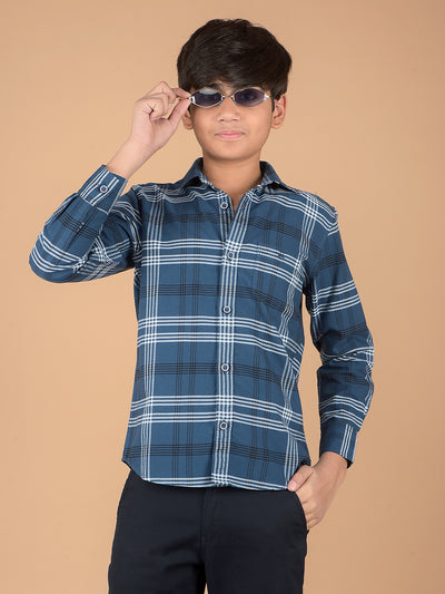 Blue Checked 100% Cotton Shirt-Boys Shirts-Crimsoune Club