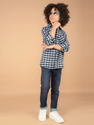 Navy Blue Checked 100% Cotton Shirt-Boys Shirts-Crimsoune Club
