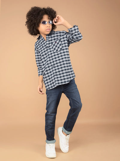Navy Blue Checked 100% Cotton Shirt-Boys Shirts-Crimsoune Club