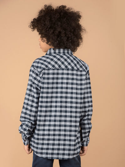 Navy Blue Checked 100% Cotton Shirt-Boys Shirts-Crimsoune Club